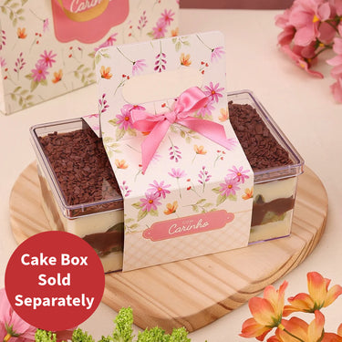 Alça para Caixa de Bolo de Plástico Cristal Retangular (Tema Floral) 10-Unidades